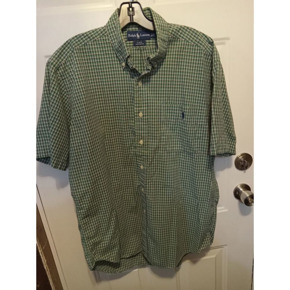 Ralph Lauren Blake‎ Green Check Pattern Single Pocket Horse Logo Shirt Mens Size